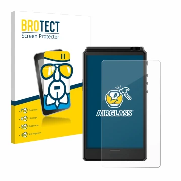 Parte frontale di una confezione del prodotto con il logo del marchio BROTECT. Accanto è raffigurato il dispositivo Hiby R6 II