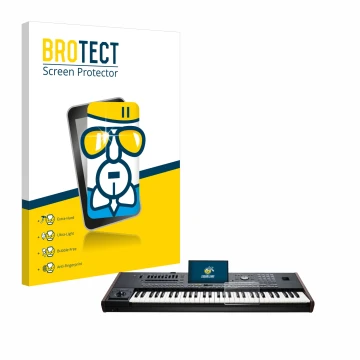 Parte frontale di una confezione del prodotto con il logo del marchio BROTECT. Accanto è raffigurato il dispositivo KORG Pa5X 