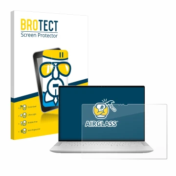 Parte frontale di una confezione del prodotto con il logo del marchio BROTECT. Accanto è raffigurato il dispositivo Dell XPS 1