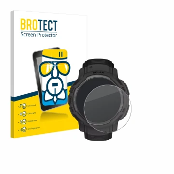 Parte frontale di una confezione del prodotto con il logo del marchio BROTECT. Accanto è raffigurato il dispositivo Garmin Ins