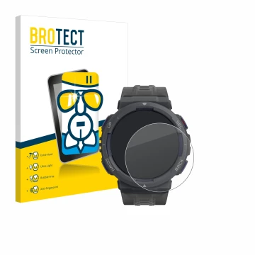 Parte frontale di una confezione del prodotto con il logo del marchio BROTECT. Accanto è raffigurato il dispositivo Amazfit Ac