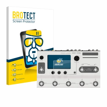 Parte frontale di una confezione del prodotto con il logo del marchio BROTECT. Accanto è raffigurato il dispositivo Hotone Amp