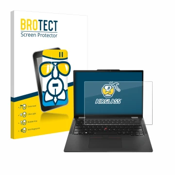 Parte frontale di una confezione del prodotto con il logo del marchio BROTECT. Accanto è raffigurato il dispositivo Lenovo Thi
