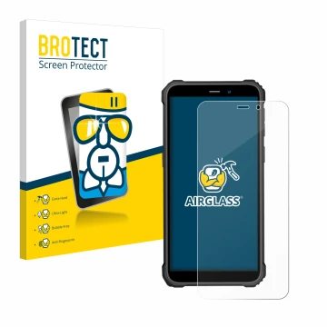 Parte frontale di una confezione del prodotto con il logo del marchio BROTECT. Accanto è raffigurato il dispositivo Oukitel WP