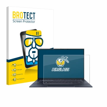 Parte frontale di una confezione del prodotto con il logo del marchio BROTECT. Accanto è raffigurato il dispositivo ASUS Exper