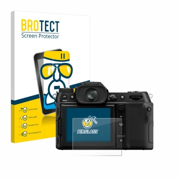 Parte frontale di una confezione del prodotto con il logo del marchio BROTECT. Accanto è raffigurato il dispositivo Fujifilm G