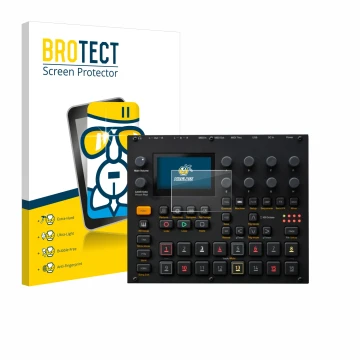 Parte frontale di una confezione del prodotto con il logo del marchio BROTECT. Accanto è raffigurato il dispositivo Elektron D