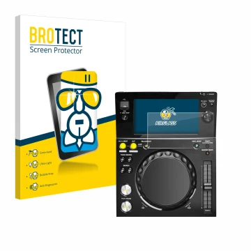 Parte frontale di una confezione del prodotto con il logo del marchio BROTECT. Accanto è raffigurato il dispositivo Pioneer XD