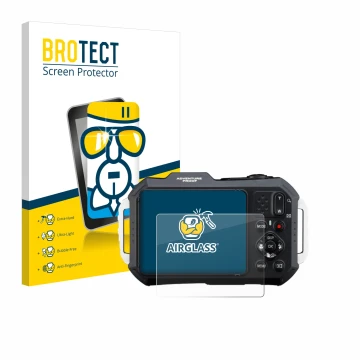 Parte frontale di una confezione del prodotto con il logo del marchio BROTECT. Accanto è raffigurato il dispositivo Ricoh Pent