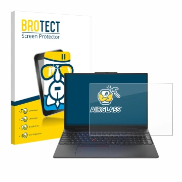 Parte frontale di una confezione del prodotto con il logo del marchio BROTECT. Accanto è raffigurato il dispositivo Lenovo Thi
