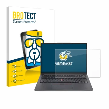 Parte frontale di una confezione del prodotto con il logo del marchio BROTECT. Accanto è raffigurato il dispositivo Lenovo Thi