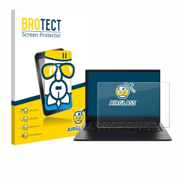 Parte frontale di una confezione del prodotto con il logo del marchio BROTECT. Accanto è raffigurato il dispositivo Lenovo Thi