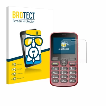 Parte frontale di una confezione del prodotto con il logo del marchio BROTECT. Accanto è raffigurato il dispositivo Doro 1880 