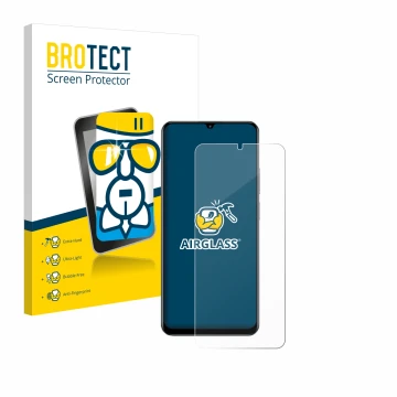 Parte frontale di una confezione del prodotto con il logo del marchio BROTECT. Accanto è raffigurato il dispositivo realme C61