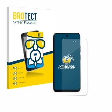 Parte frontale di una confezione del prodotto con il logo del marchio BROTECT. Accanto è raffigurato il dispositivo Motorola G
