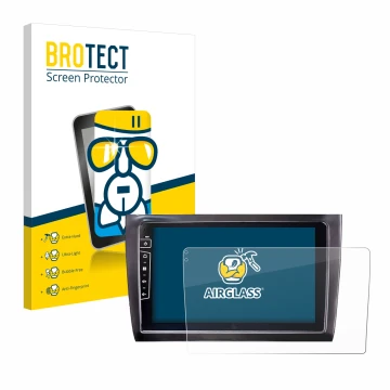 Parte frontale di una confezione del prodotto con il logo del marchio BROTECT. Accanto è raffigurato il dispositivo Dynavin D9