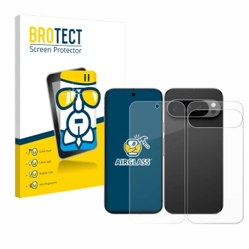 Parte frontale di una confezione del prodotto con il logo del marchio BROTECT. Accanto è raffigurato il dispositivo Google Pix