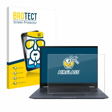 Parte frontale di una confezione del prodotto con il logo del marchio BROTECT. Accanto è raffigurato il dispositivo ASUS Vivob