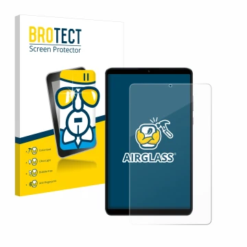 Parte frontale di una confezione del prodotto con il logo del marchio BROTECT. Accanto è raffigurato il dispositivo Xiaomi Red