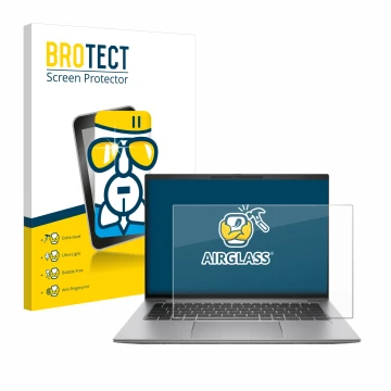 Parte frontale di una confezione del prodotto con il logo del marchio BROTECT. Accanto è raffigurato il dispositivo HP Zbook F