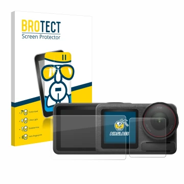 Parte frontale di una confezione del prodotto con il logo del marchio BROTECT. Accanto è raffigurato il dispositivo DJI Osmo A