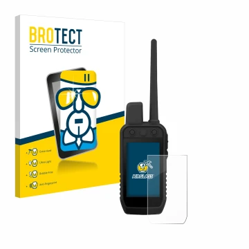 Parte frontale di una confezione del prodotto con il logo del marchio BROTECT. Accanto è raffigurato il dispositivo Garmin Alp