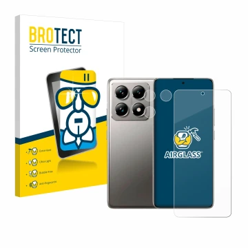 Parte frontale di una confezione del prodotto con il logo del marchio BROTECT. Accanto è raffigurato il dispositivo Xiaomi 14T