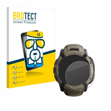 Parte frontale di una confezione del prodotto con il logo del marchio BROTECT. Accanto è raffigurato il dispositivo Garmin Ins