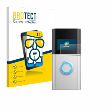 Parte frontale di una confezione del prodotto con il logo del marchio BROTECT. Accanto è raffigurato il dispositivo Ring Video