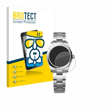 Parte frontale di una confezione del prodotto con il logo del marchio BROTECT. Accanto è raffigurato il dispositivo Rolex Oyst