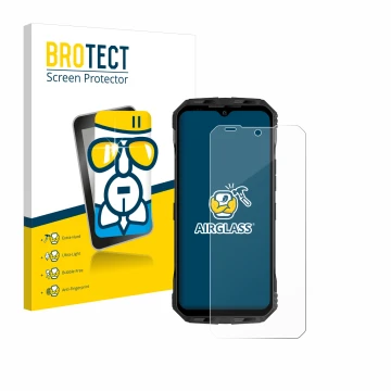 Parte frontale di una confezione del prodotto con il logo del marchio BROTECT. Accanto è raffigurato il dispositivo Doogee V M