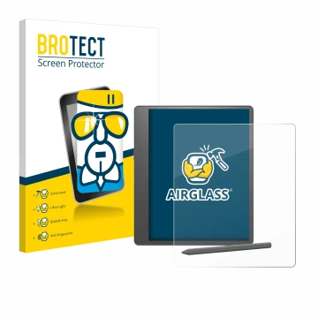 Parte frontale di una confezione del prodotto con il logo del marchio BROTECT. Accanto è raffigurato il dispositivo Amazon Kin