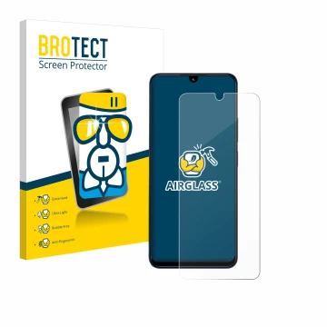 Parte frontale di una confezione del prodotto con il logo del marchio BROTECT. Accanto è raffigurato il dispositivo Xiaomi Red