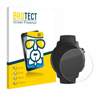 Parte frontale di una confezione del prodotto con il logo del marchio BROTECT. Accanto è raffigurato il dispositivo Coros Pace