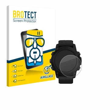 Parte frontale di una confezione del prodotto con il logo del marchio BROTECT. Accanto è raffigurato il dispositivo Garmin Des