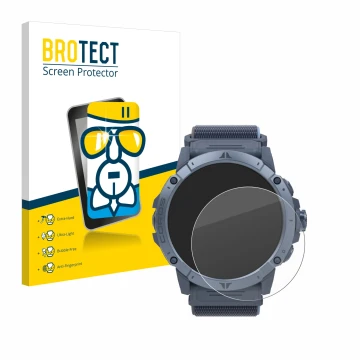 Parte frontale di una confezione del prodotto con il logo del marchio BROTECT. Accanto è raffigurato il dispositivo Coros Vert