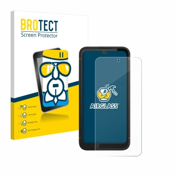 Parte frontale di una confezione del prodotto con il logo del marchio BROTECT. Accanto è raffigurato il dispositivo Volla Phon