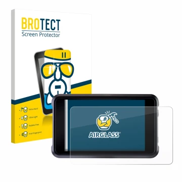 Parte frontale di una confezione del prodotto con il logo del marchio BROTECT. Accanto è raffigurato il dispositivo Atomos Sho