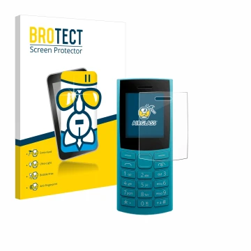 Parte frontale di una confezione del prodotto con il logo del marchio BROTECT. Accanto è raffigurato il dispositivo Nokia 105 