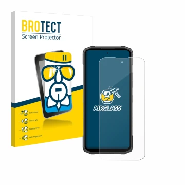 Parte frontale di una confezione del prodotto con il logo del marchio BROTECT. Accanto è raffigurato il dispositivo Doogee Bla