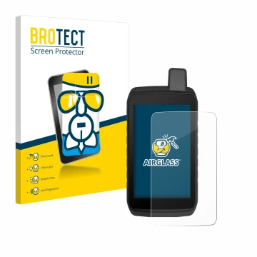 Parte frontale di una confezione del prodotto con il logo del marchio BROTECT. Accanto è raffigurato il dispositivo Garmin Mon