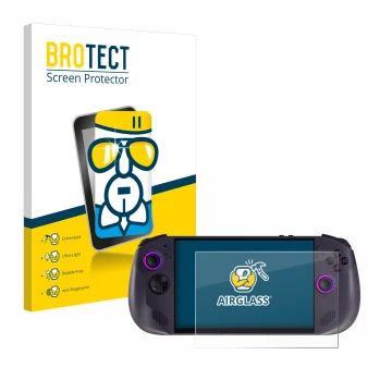 Parte frontale di una confezione del prodotto con il logo del marchio BROTECT. Accanto è raffigurato il dispositivo Lenovo Leg