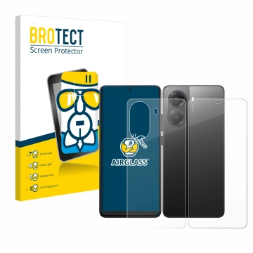 Parte frontale di una confezione del prodotto con il logo del marchio BROTECT. Accanto è raffigurato il dispositivo Xiaomi Poc