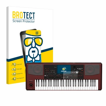 Parte frontale di una confezione del prodotto con il logo del marchio BROTECT. Accanto è raffigurato il dispositivo KORG Pa700