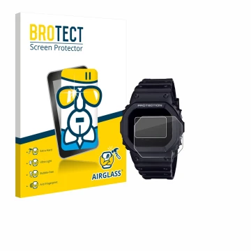 Parte frontale di una confezione del prodotto con il logo del marchio BROTECT. Accanto è raffigurato il dispositivo Casio G-Sh