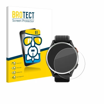Parte frontale di una confezione del prodotto con il logo del marchio BROTECT. Accanto è raffigurato il dispositivo Garmin App