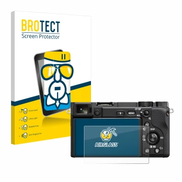 Parte frontale di una confezione del prodotto con il logo del marchio BROTECT. Accanto è raffigurato il dispositivo Sony Alpha