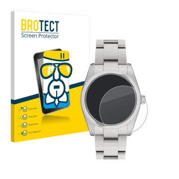 Parte frontale di una confezione del prodotto con il logo del marchio BROTECT. Accanto è raffigurato il dispositivo Rolex Oyst