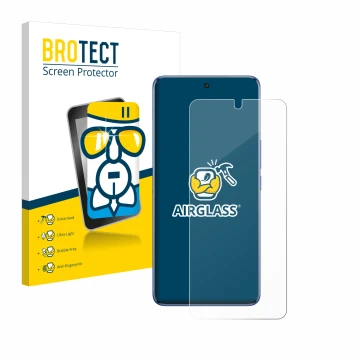 Parte frontale di una confezione del prodotto con il logo del marchio BROTECT. Accanto è raffigurato il dispositivo Vivo V50 c