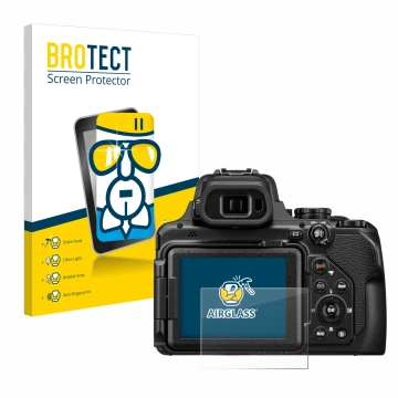 Parte frontale di una confezione del prodotto con il logo del marchio BROTECT. Accanto è raffigurato il dispositivo Nikon Cool